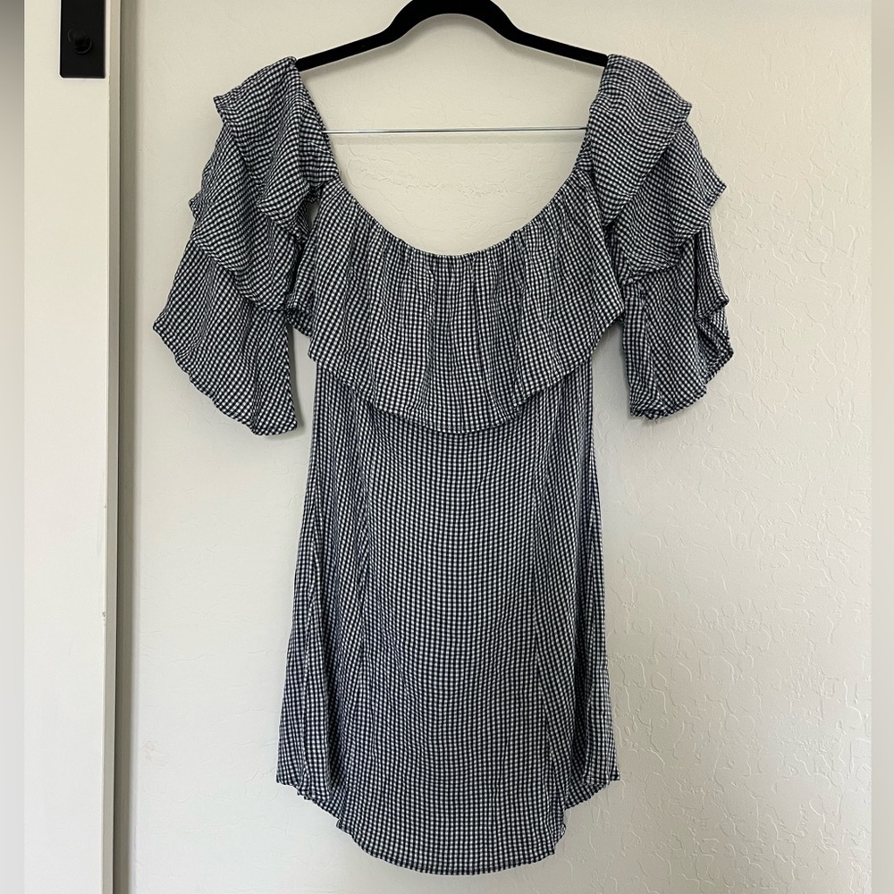 American Eagle Off‎ The Shoulder Dress Checkered Gingham Spring Layered Mini XS